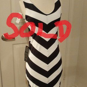 Bebe Mitred Striped VNeck Dress